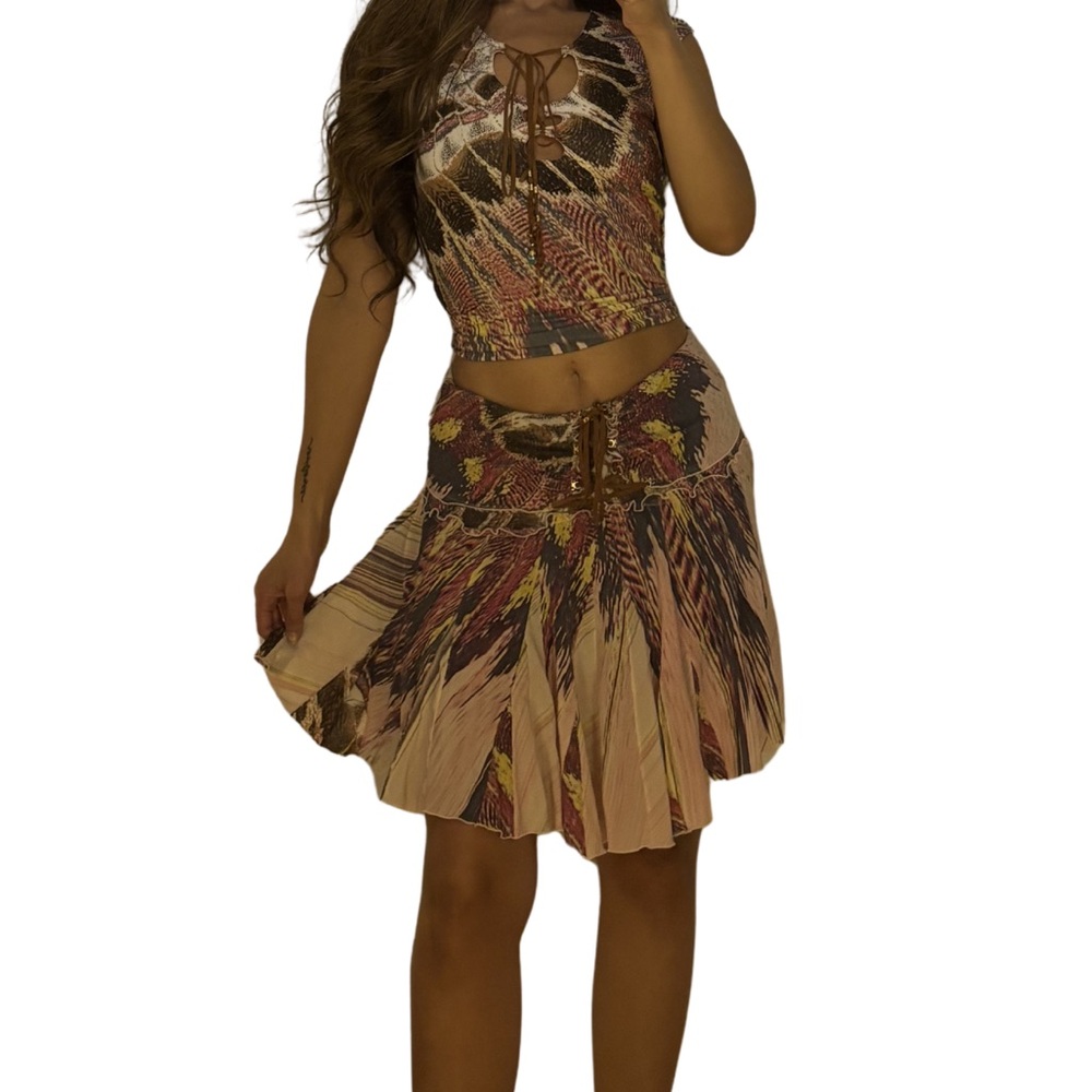 Roberto Cavalli SS2004 Feather Print Skirt Set